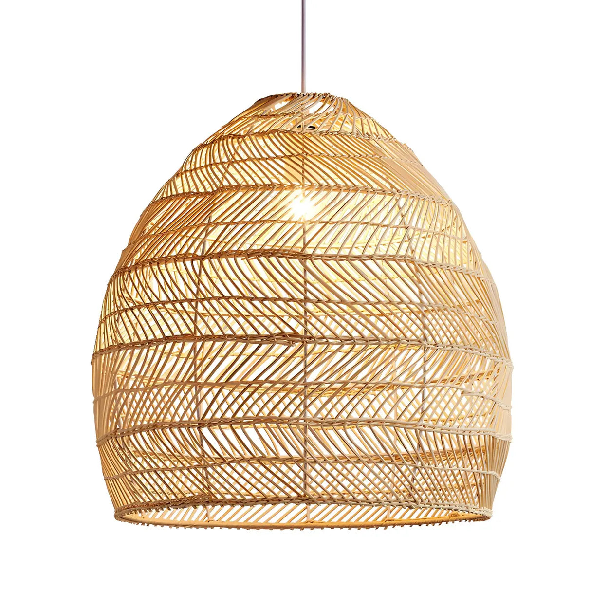 Dining Room Oriental Rattan Cloche Pendant Light Image - 5