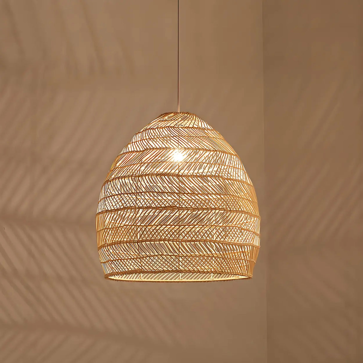 Dining Room Oriental Rattan Cloche Pendant Light Image - 6