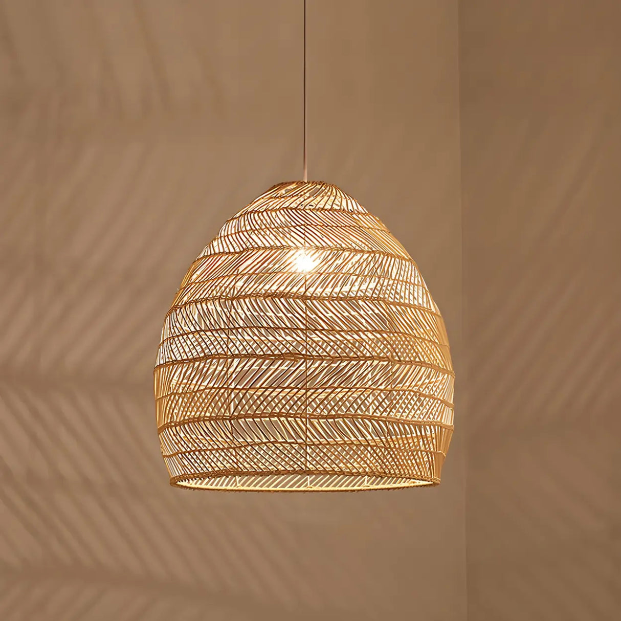 Dining Room Oriental Rattan Cloche Pendant Light Image - 7