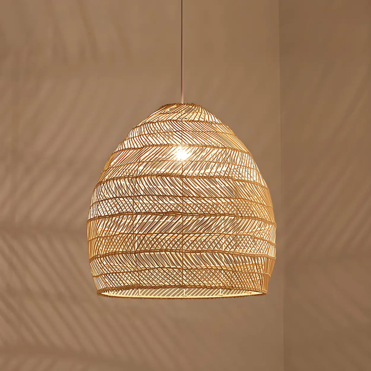 Dining Room Oriental Rattan Cloche Pendant Light Image - 8