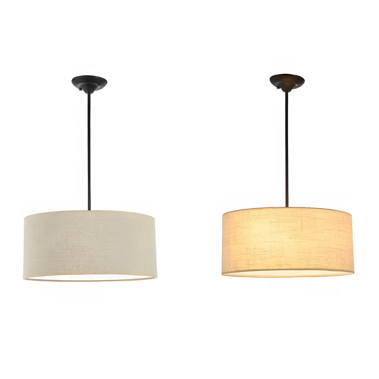 Dining Room Rustic Fabric Drum-Shaped Pendant Light Image - 10