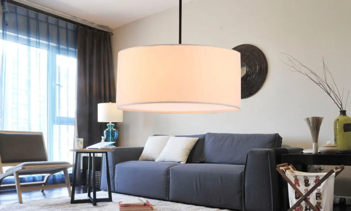 Dining Room Rustic Fabric Drum-Shaped Pendant Light Image - 14