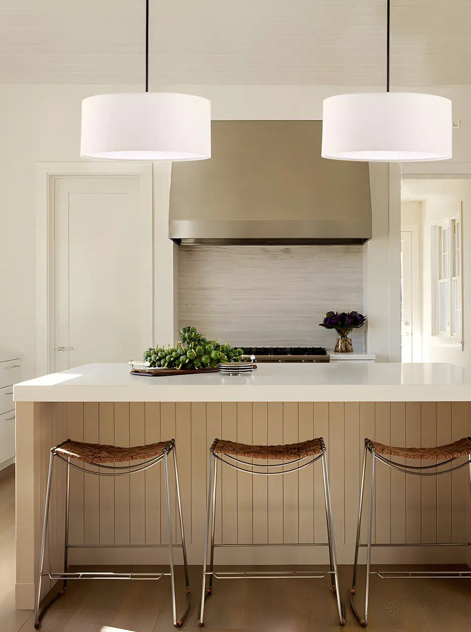 Dining Room Rustic Fabric Drum-Shaped Pendant Light Image - 16