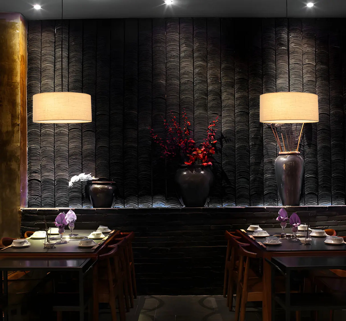 Dining Room Rustic Fabric Drum-Shaped Pendant Light Image - 17