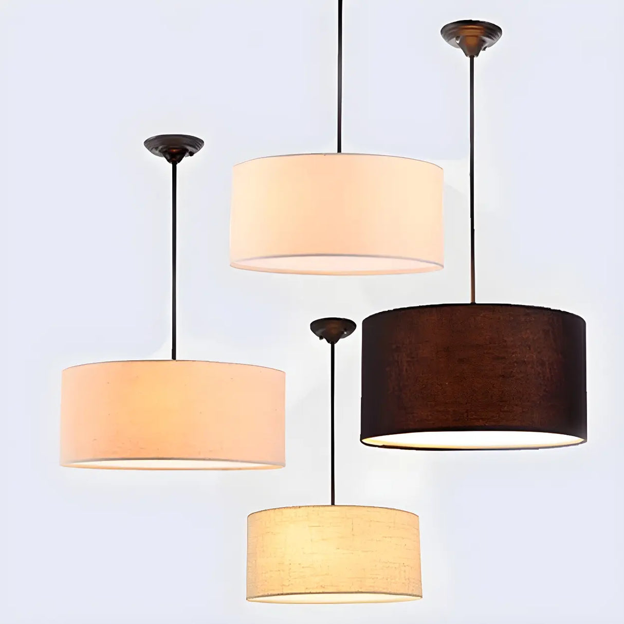 Dining Room Rustic Fabric Drum-Shaped Pendant Light Image - 2