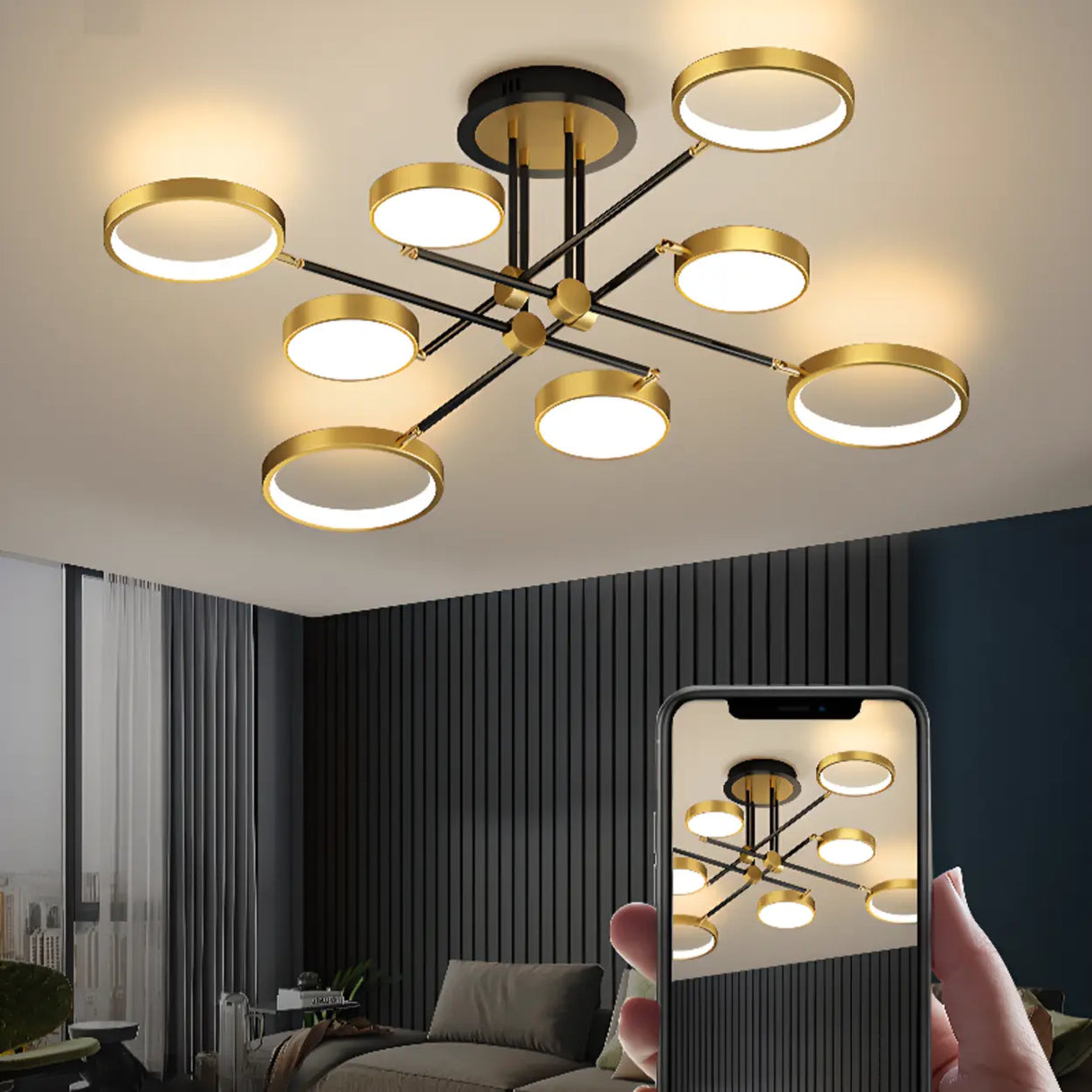 Dining Room Sputnik Round Semi-Flush Mount Lamp 8-Light Image - 12