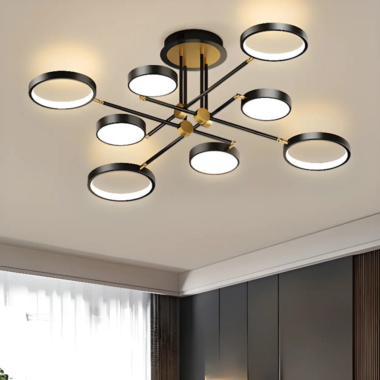 Dining Room Sputnik Round Semi-Flush Mount Lamp 8-Light Image - 14