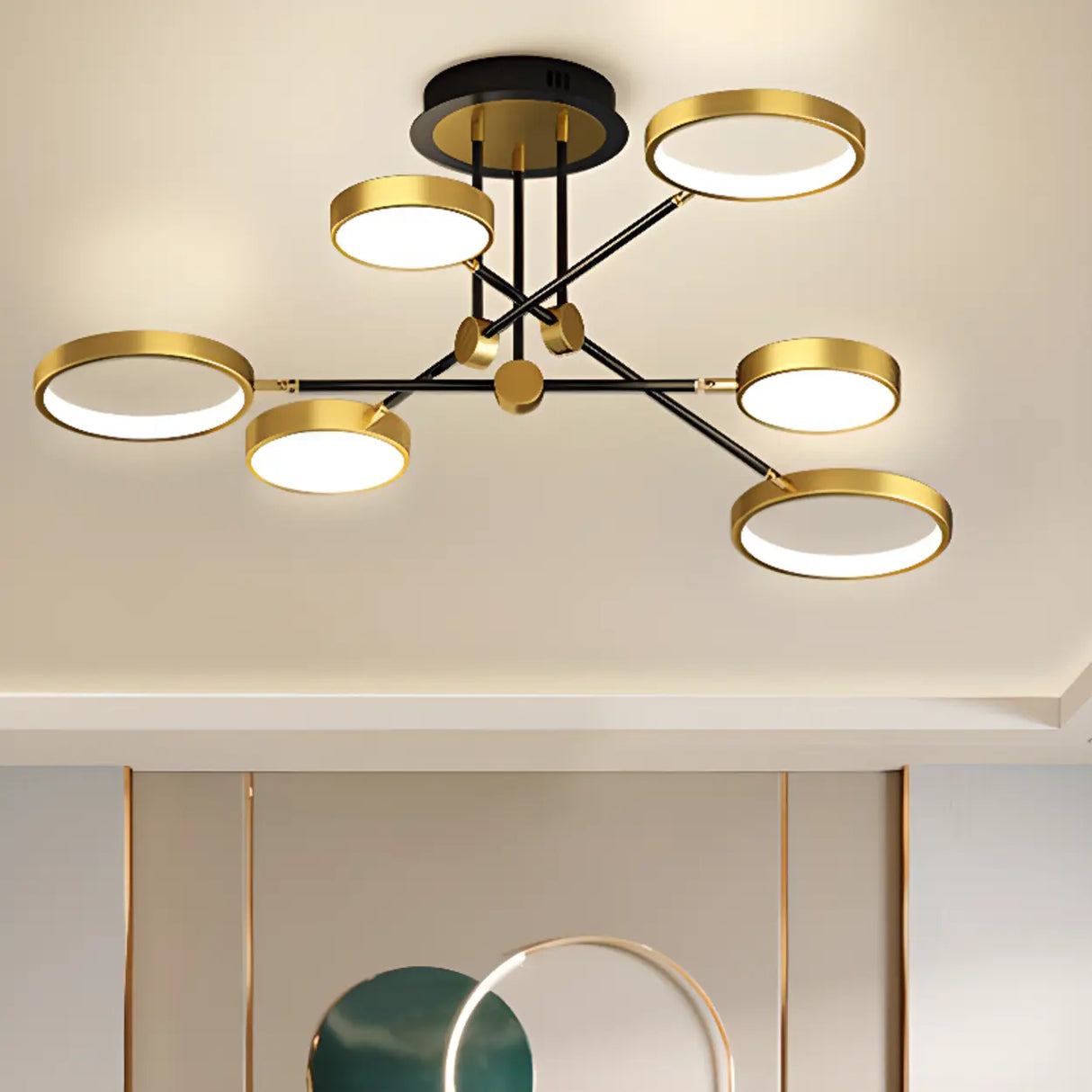 Dining Room Sputnik Round Semi-Flush Mount Lamp 8-Light Image - 16