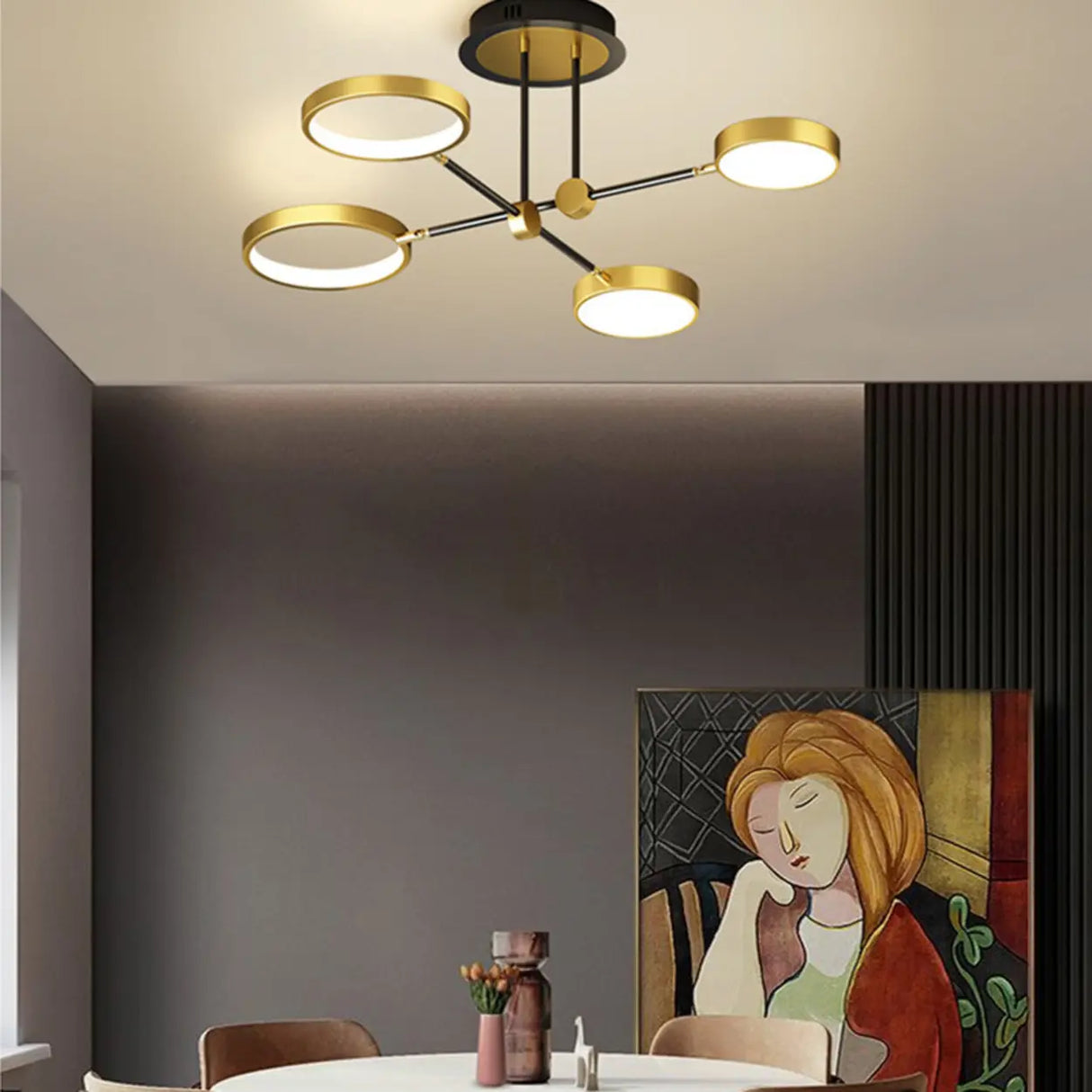 Dining Room Sputnik Round Semi-Flush Mount Lamp 8-Light Image - 2
