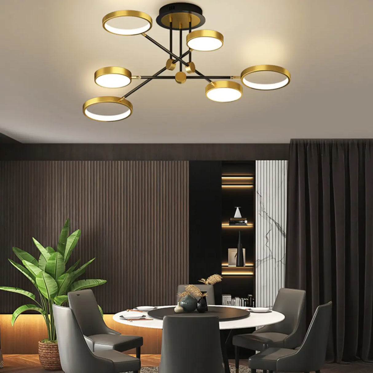 Dining Room Sputnik Round Semi-Flush Mount Lamp 8-Light Image - 3