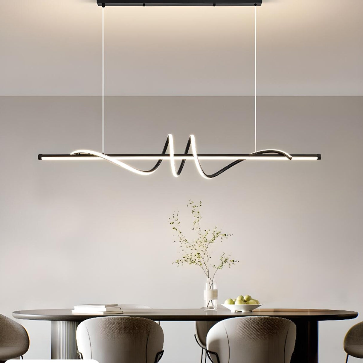 Dining Room Unique LED Black Wave Pendant Light Image - 1