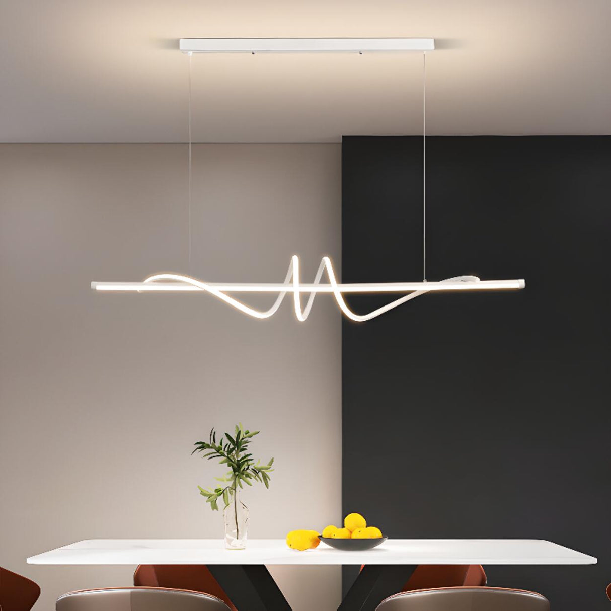 Dining Room Unique LED Black Wave Pendant Light Image - 14