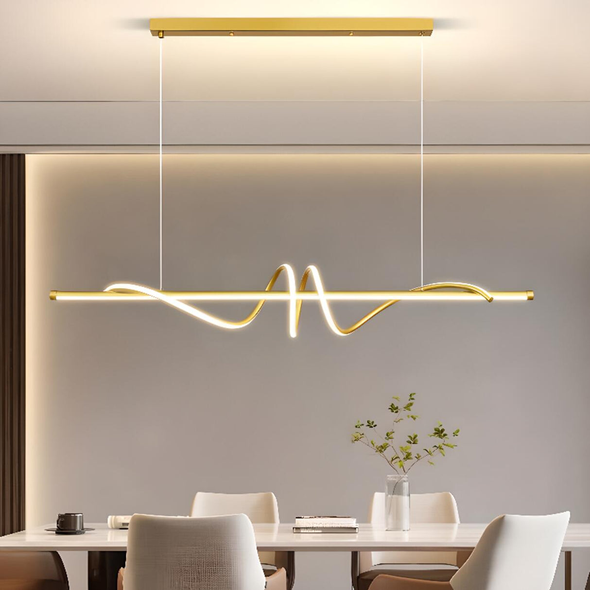 Dining Room Unique LED Black Wave Pendant Light Image - 15