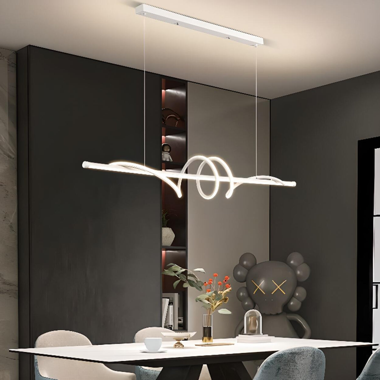 Dining Room Unique LED Black Wave Pendant Light Image - 3