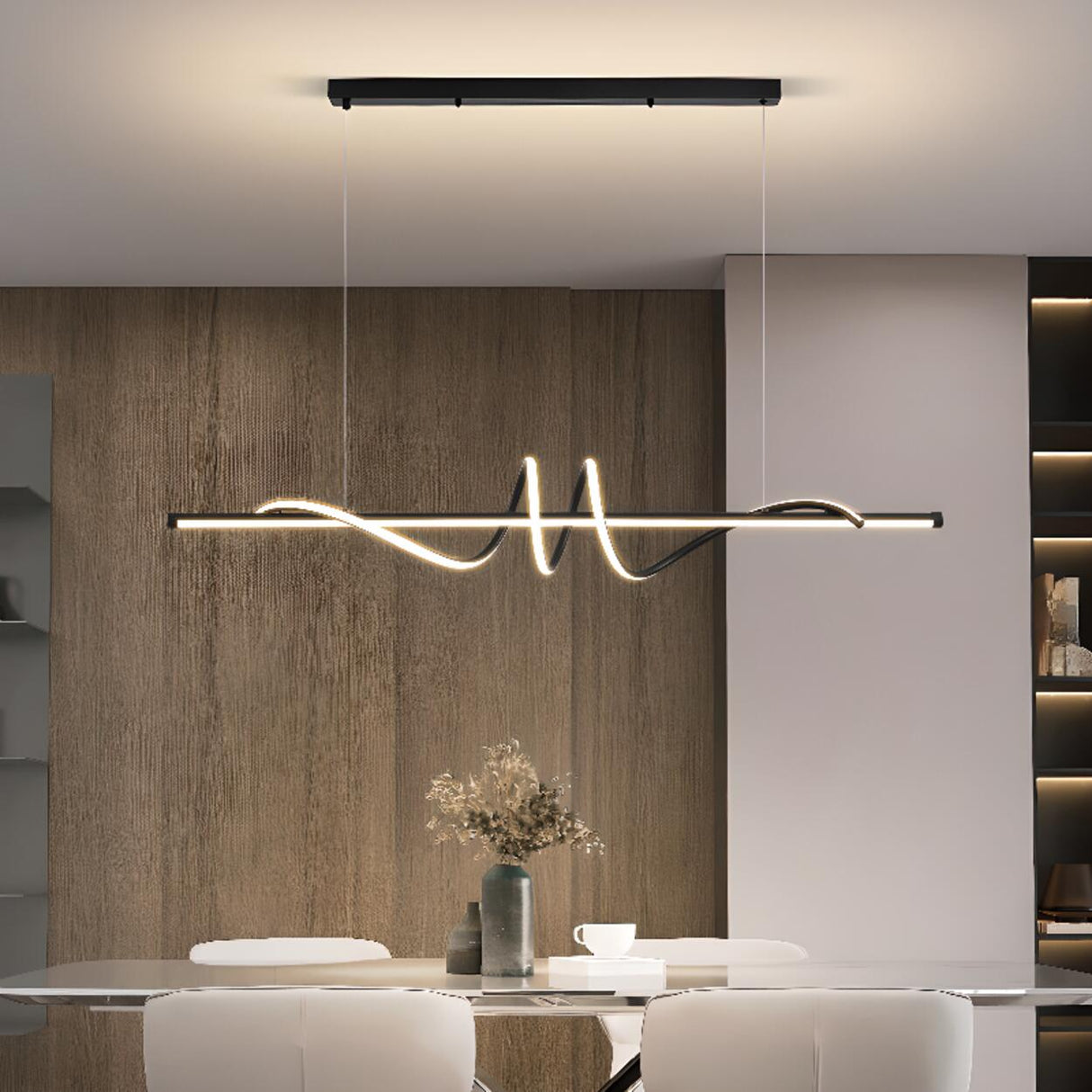 Dining Room Unique LED Black Wave Pendant Light Image - 4