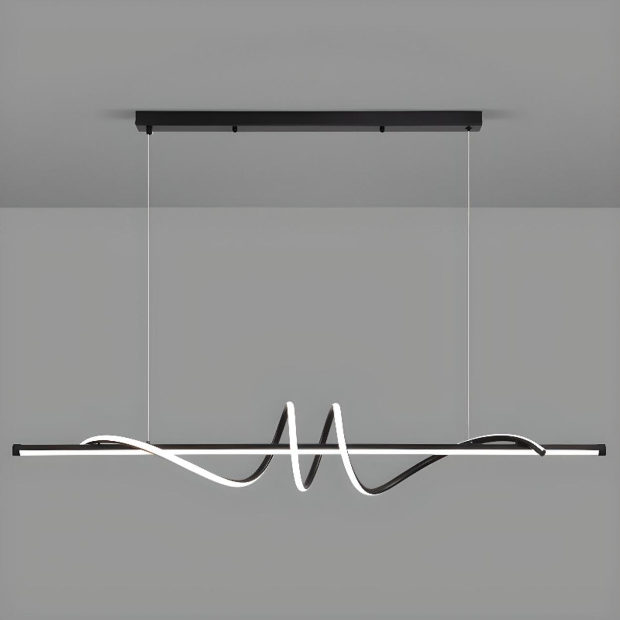 Dining Room Unique LED Black Wave Pendant Light Image - 8