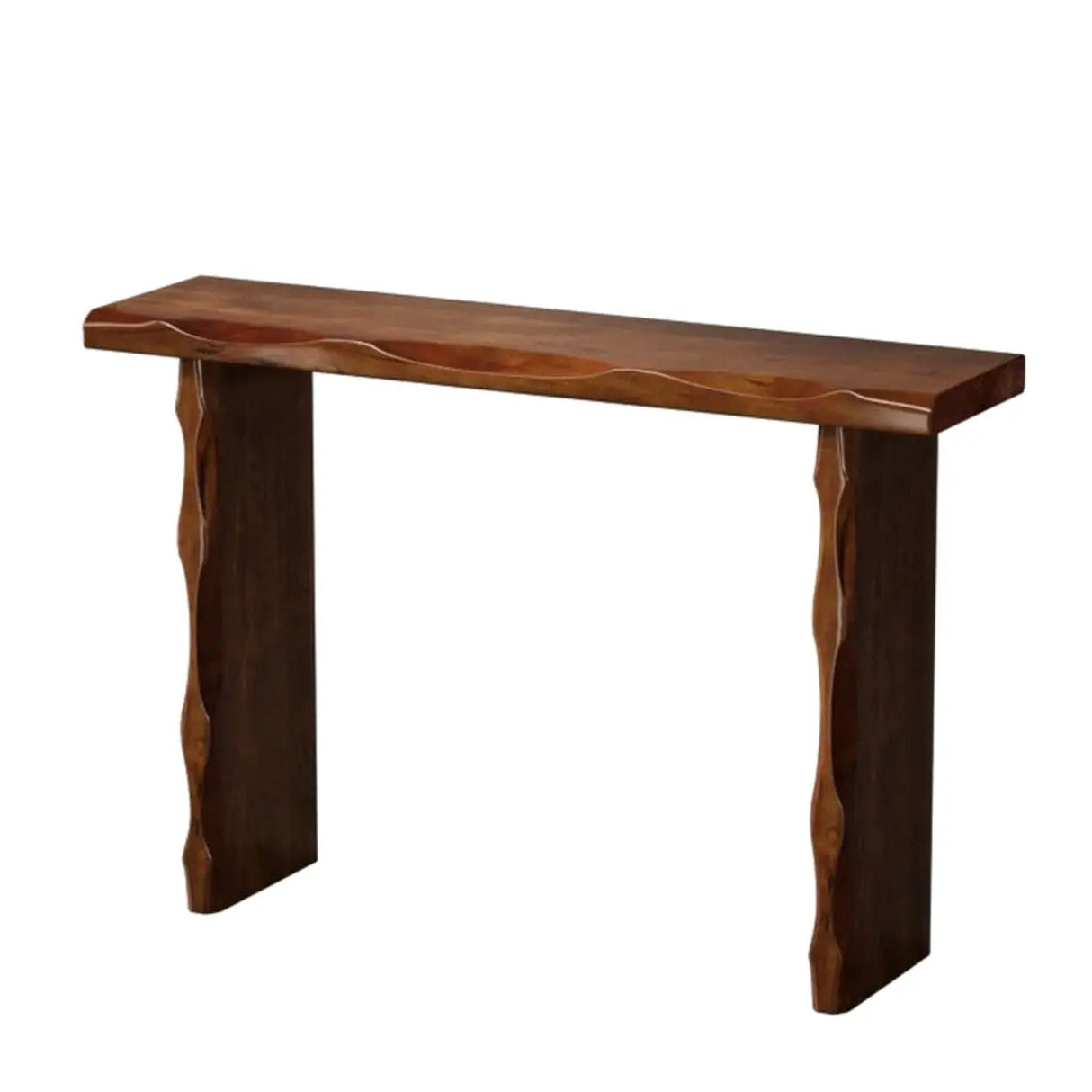 Display Artistic Wood Brown Double Pedestal Console Table Image - 2