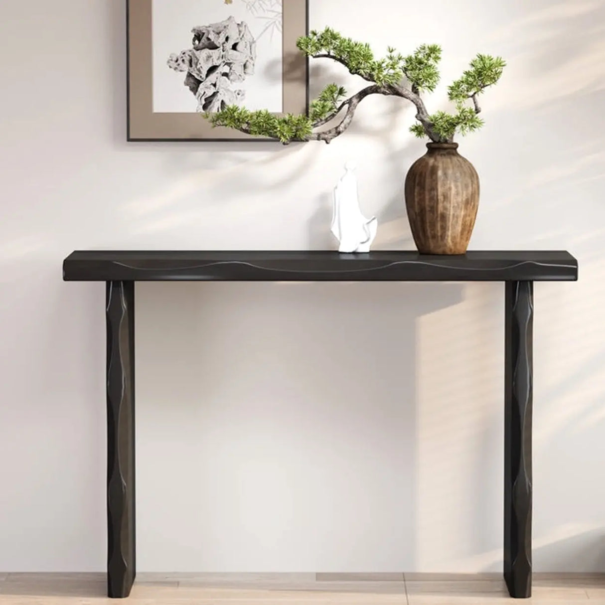 Display Artistic Wood Brown Double Pedestal Console Table Image - 5