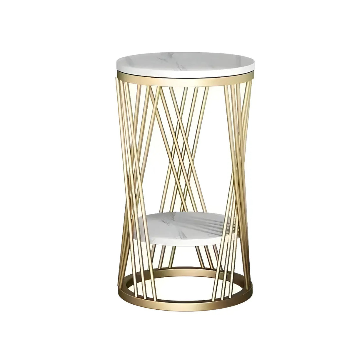 Display Round Gold Faux Marble 2 Tiers Plant Stand Image - 11