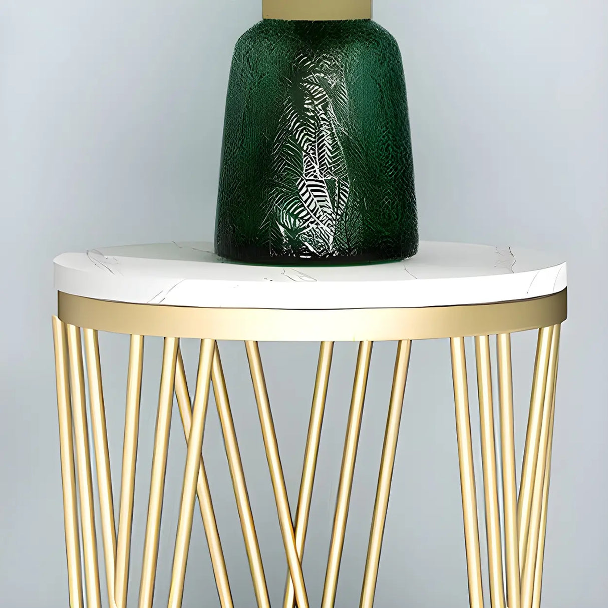 Display Round Gold Faux Marble 2 Tiers Plant Stand Image - 12