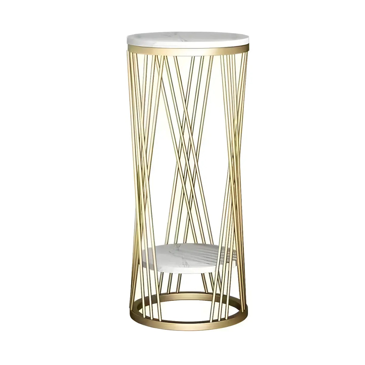 Display Round Gold Faux Marble 2 Tiers Plant Stand Image - 3