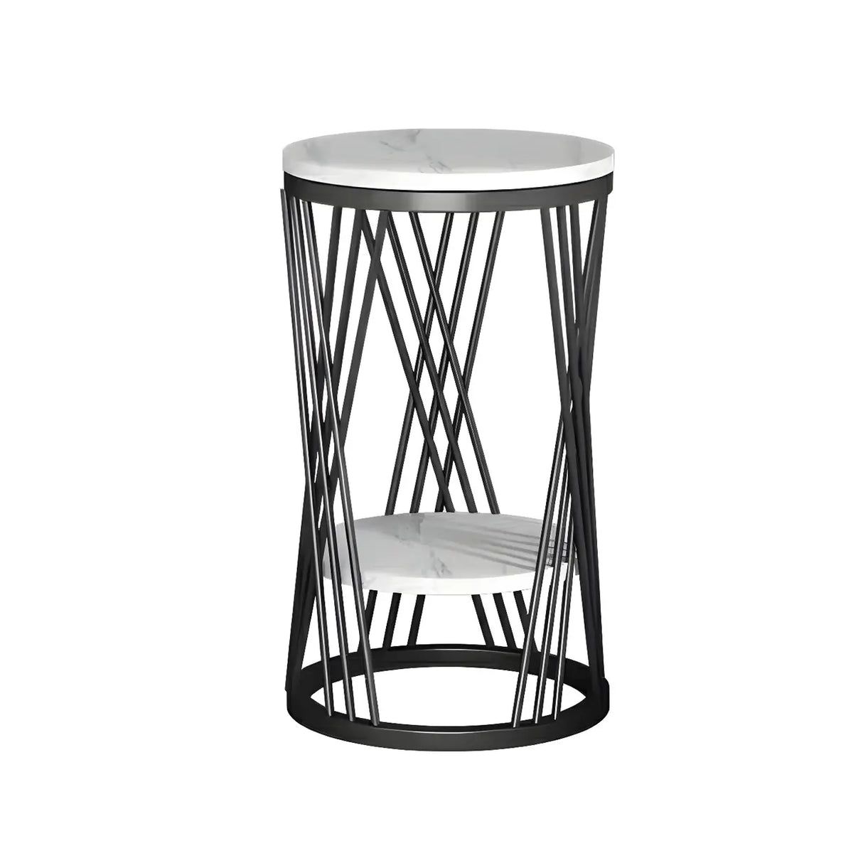 Display Round Gold Faux Marble 2 Tiers Plant Stand Image - 6