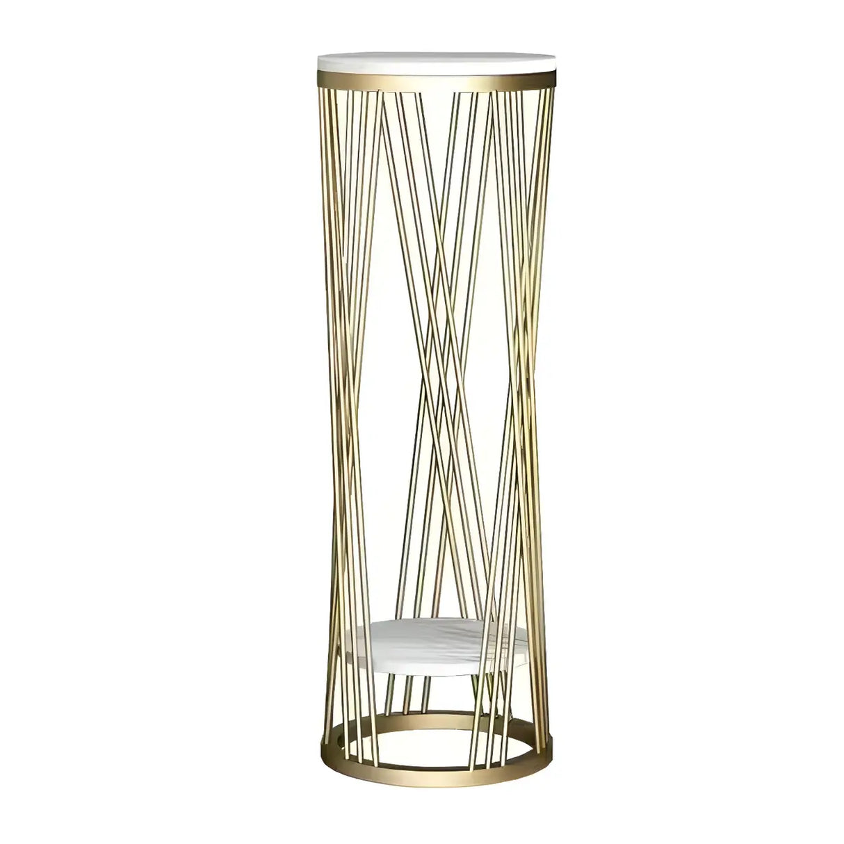 Display Round Gold Faux Marble 2 Tiers Plant Stand Image - 9