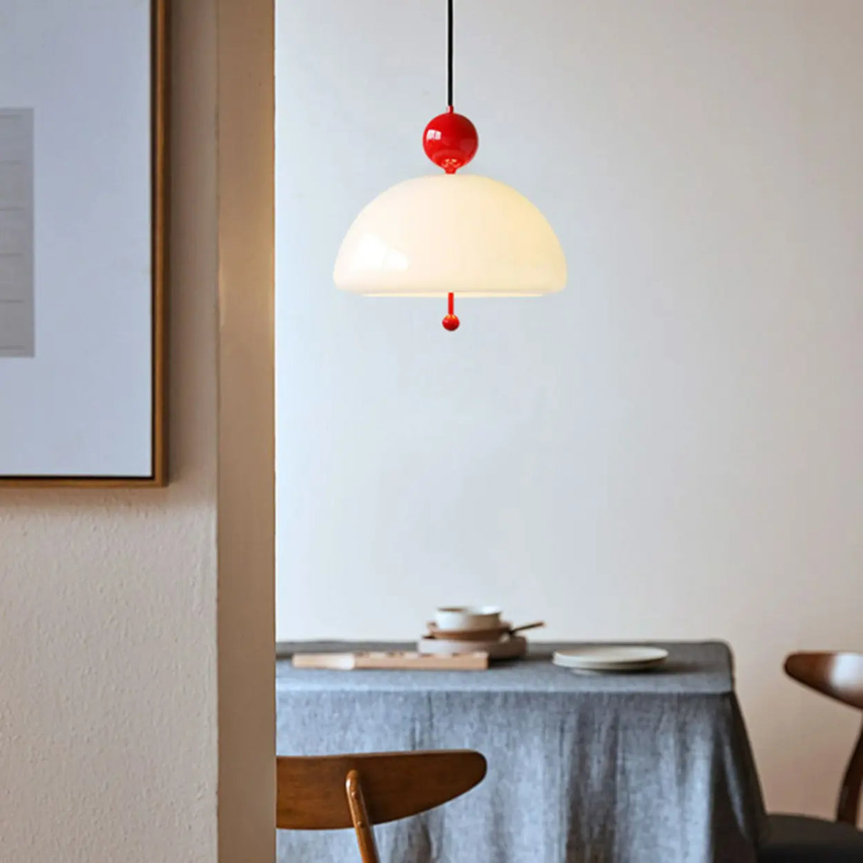 Dome Glass Red Ball White Modern Chandeliers Dining Room Image - 4