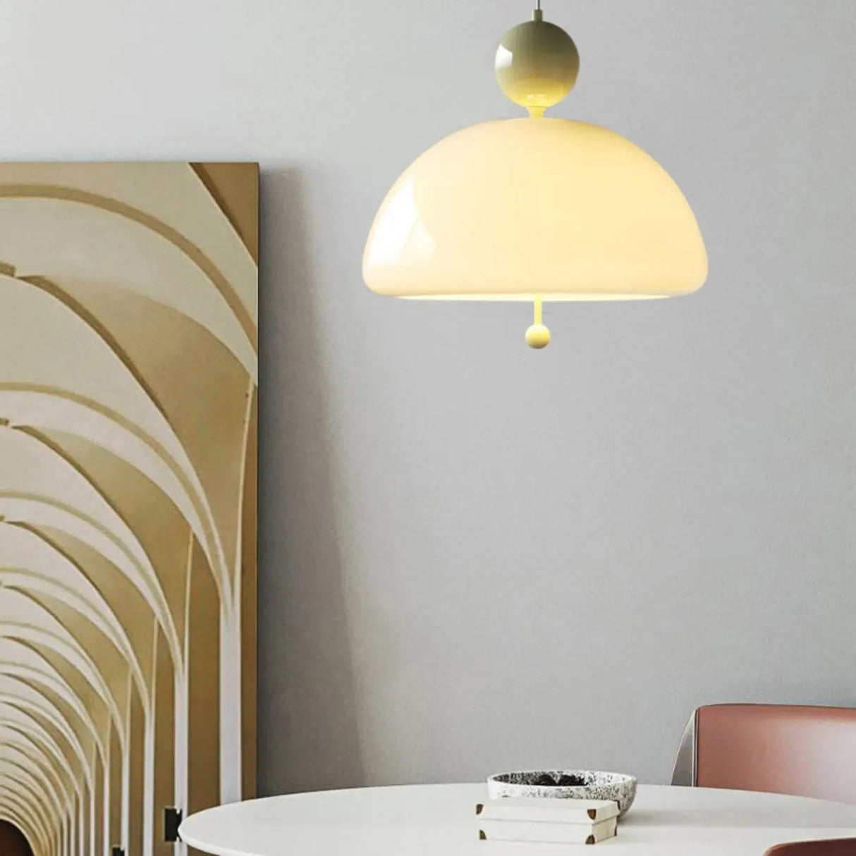 Dome Glass Red Ball White Modern Chandeliers Dining Room Image - 8