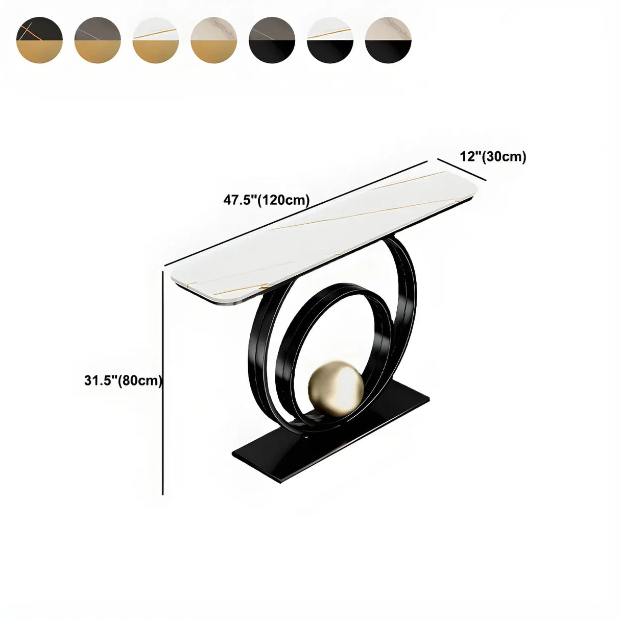 Double Iron Circle Base White Stone Large Console Table Image - 14