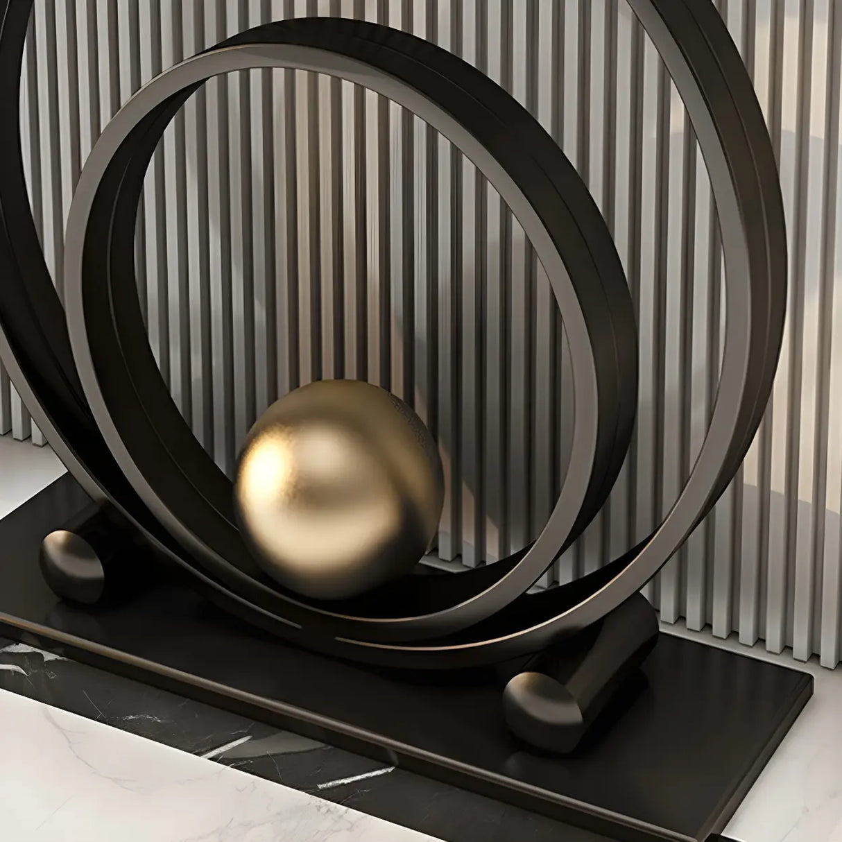 Double Iron Circle Base White Stone Large Console Table Image - 6