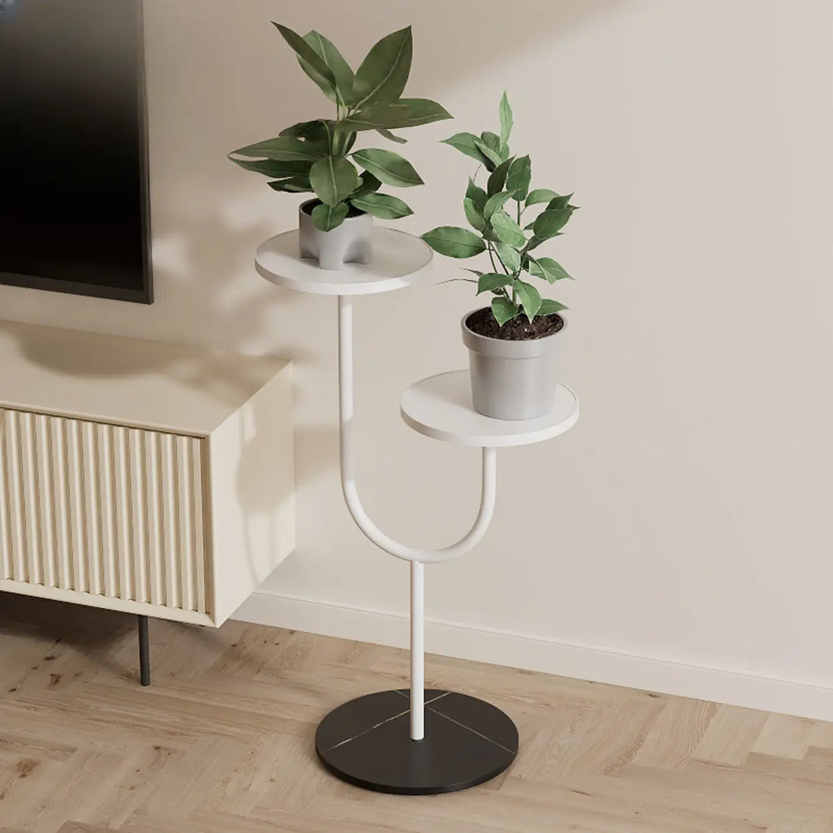 Double Layer Round Tray Branch Plant Stand Gold-White Image - 11