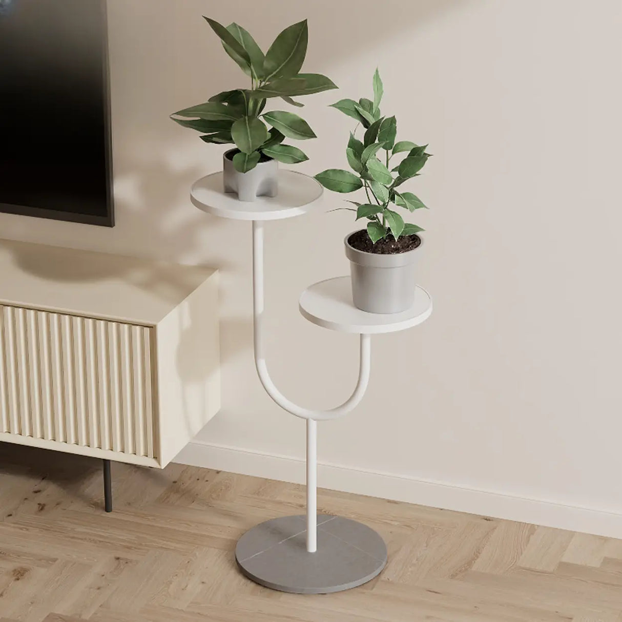 Double Layer Round Tray Branch Plant Stand Gold-White Image - 16