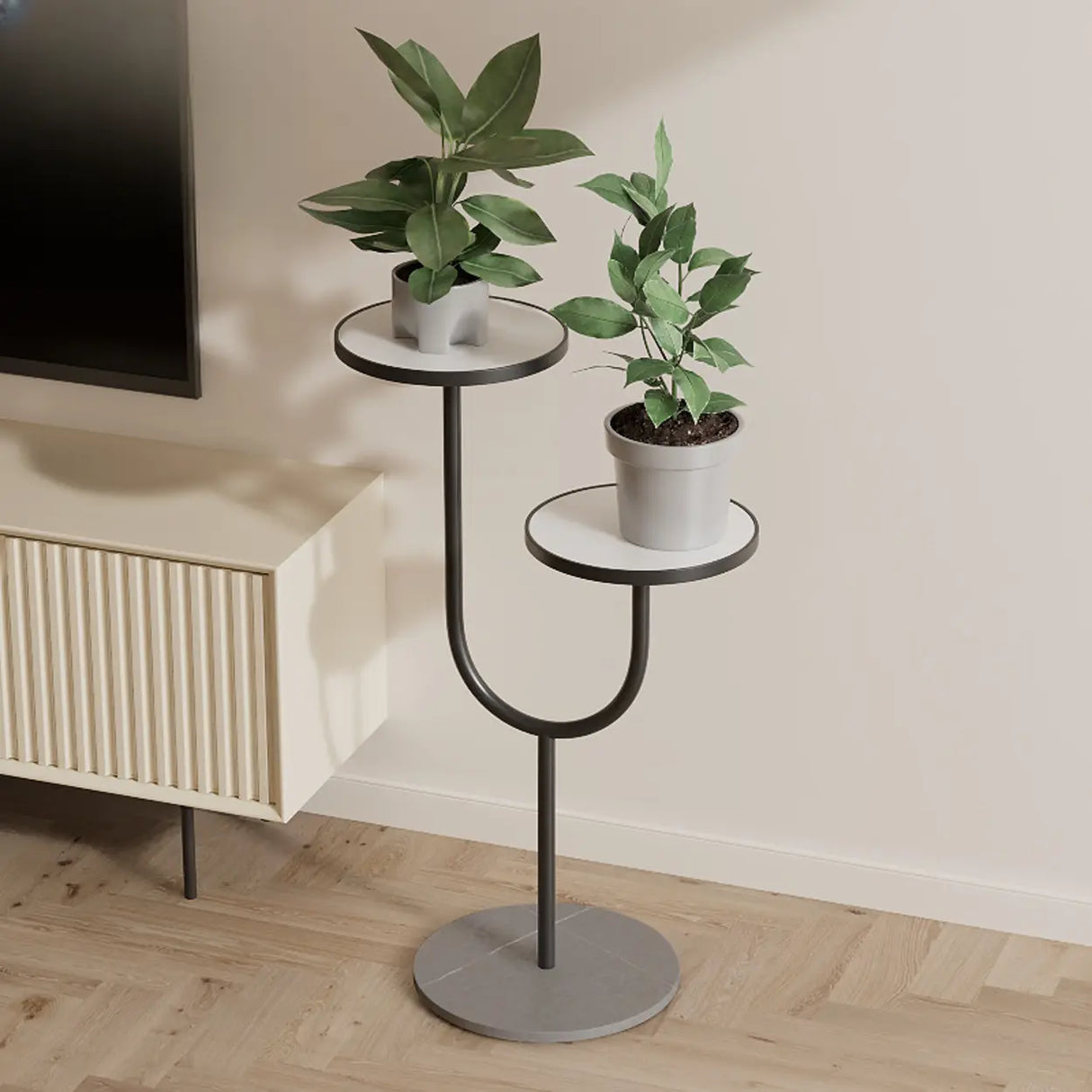 Double Layer Round Tray Branch Plant Stand Gold-White Image - 20