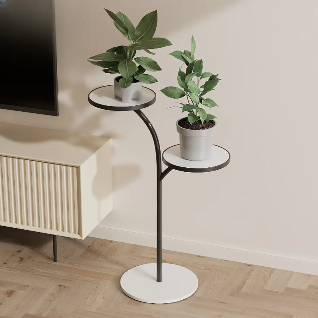 Double Layer Round Tray Branch Plant Stand Gold-White Image - 23