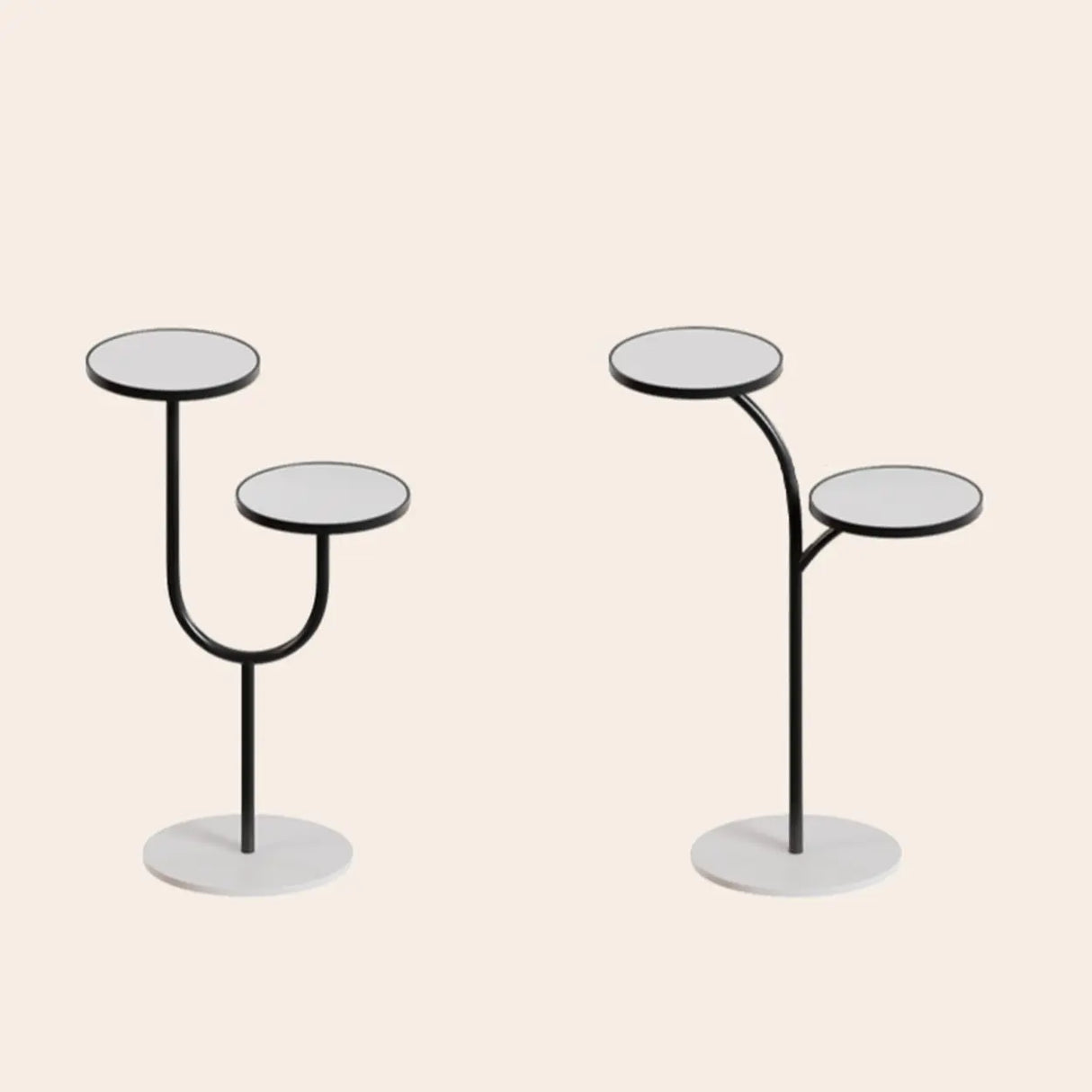 Double Layer Round Tray Branch Plant Stand Gold-White Image - 5