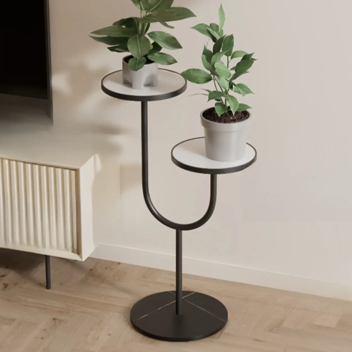 Double Layer Round Tray Branch Plant Stand Gold-White Image - 7