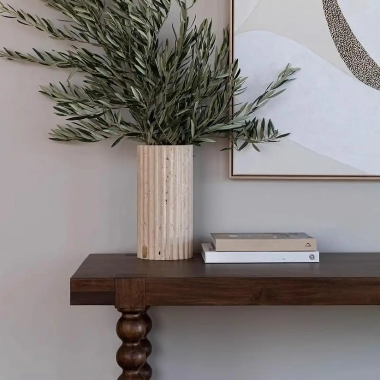 Double Pedestal Beaded Walnut Finish Wood Console Table Image - 4