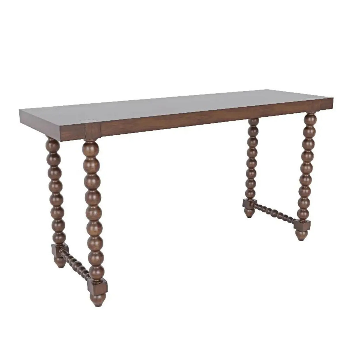 Double Pedestal Beaded Walnut Finish Wood Console Table Image - 5