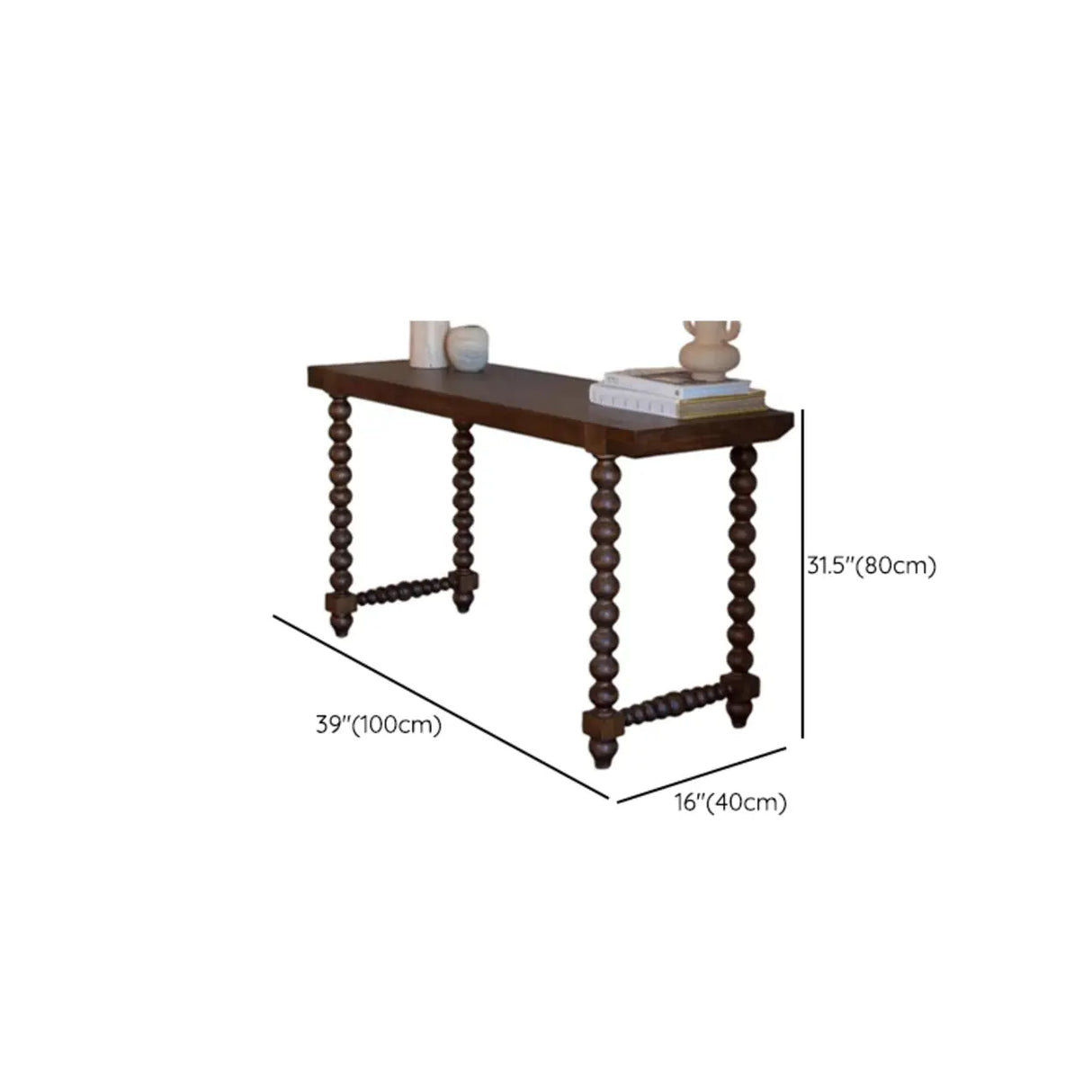 Double Pedestal Beaded Walnut Finish Wood Console Table Image - 7