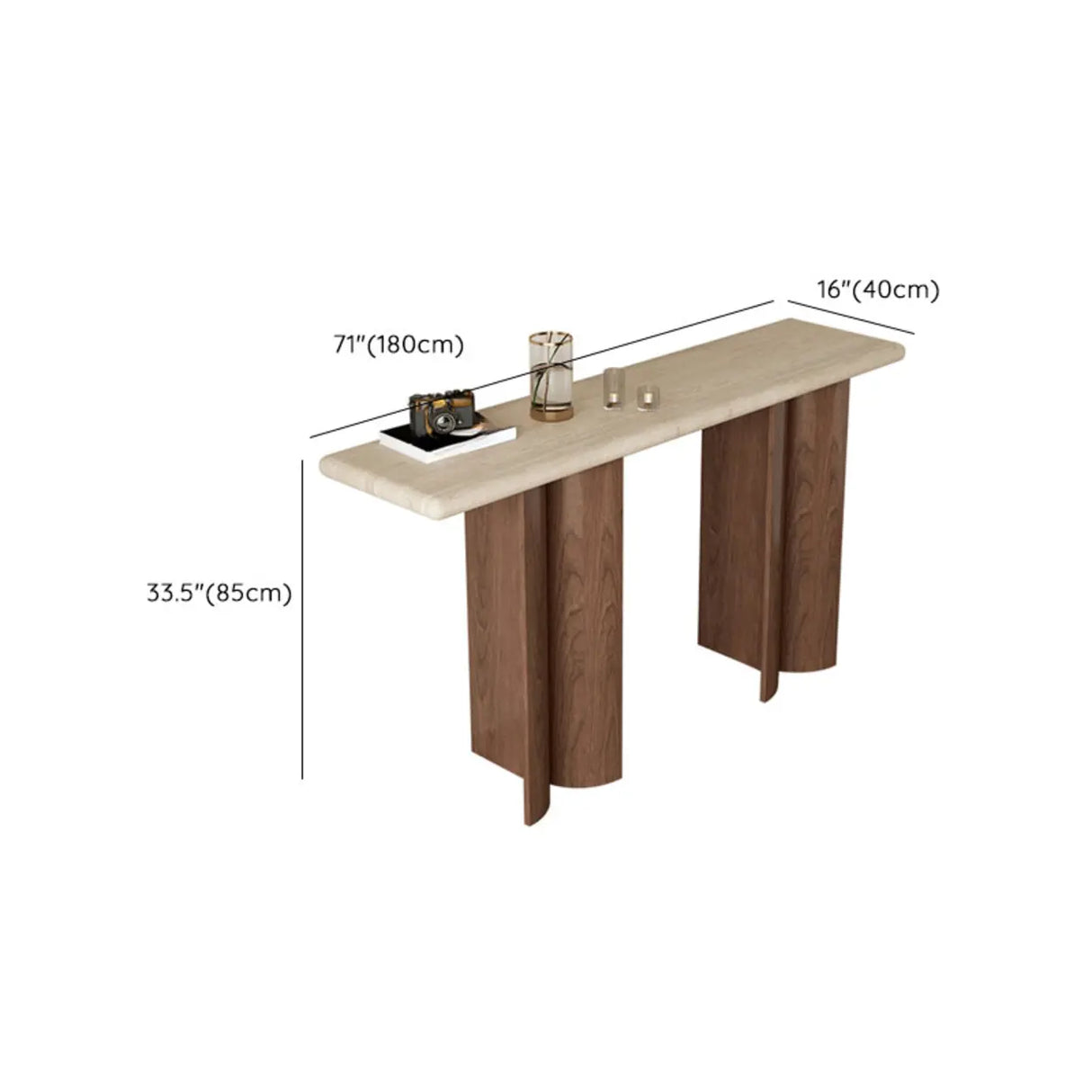 Double Pedestal Rectangular Marble Wood Ivory Console Table Image - 13