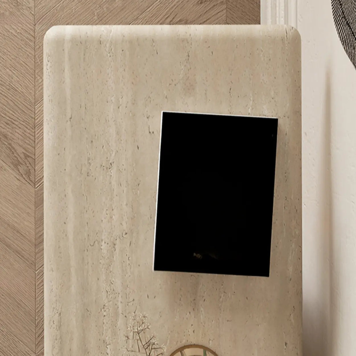 Double Pedestal Rectangular Marble Wood Ivory Console Table Image - 7