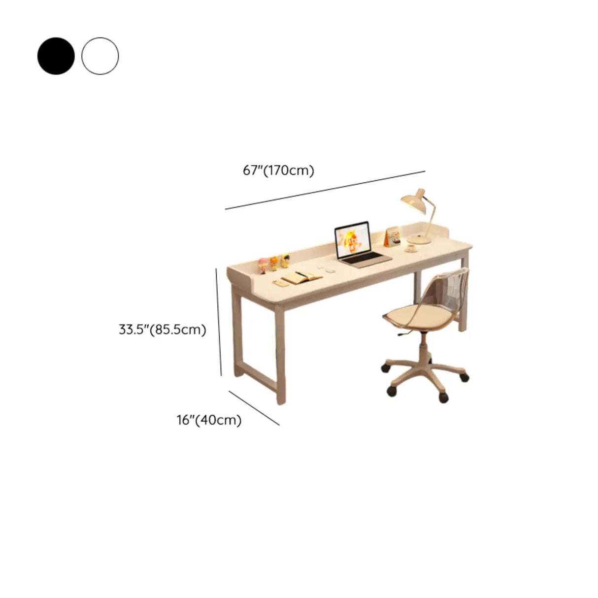 Double White Wooden Writing Desk with Storage Image - 15