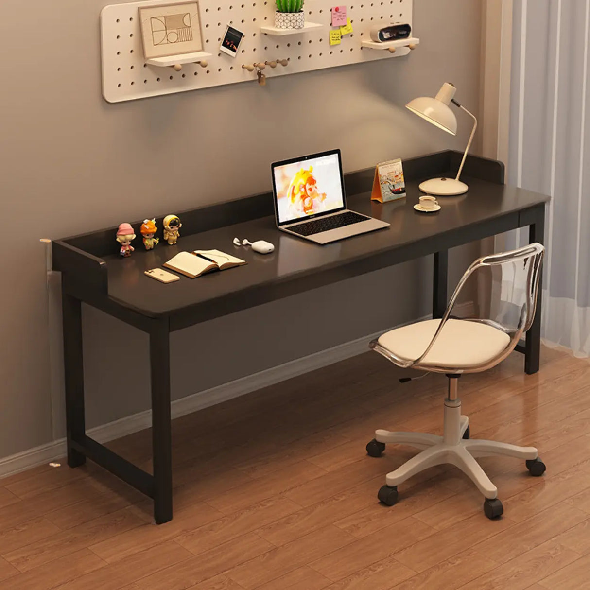 Double White Wooden Writing Desk with Storage Image - 3