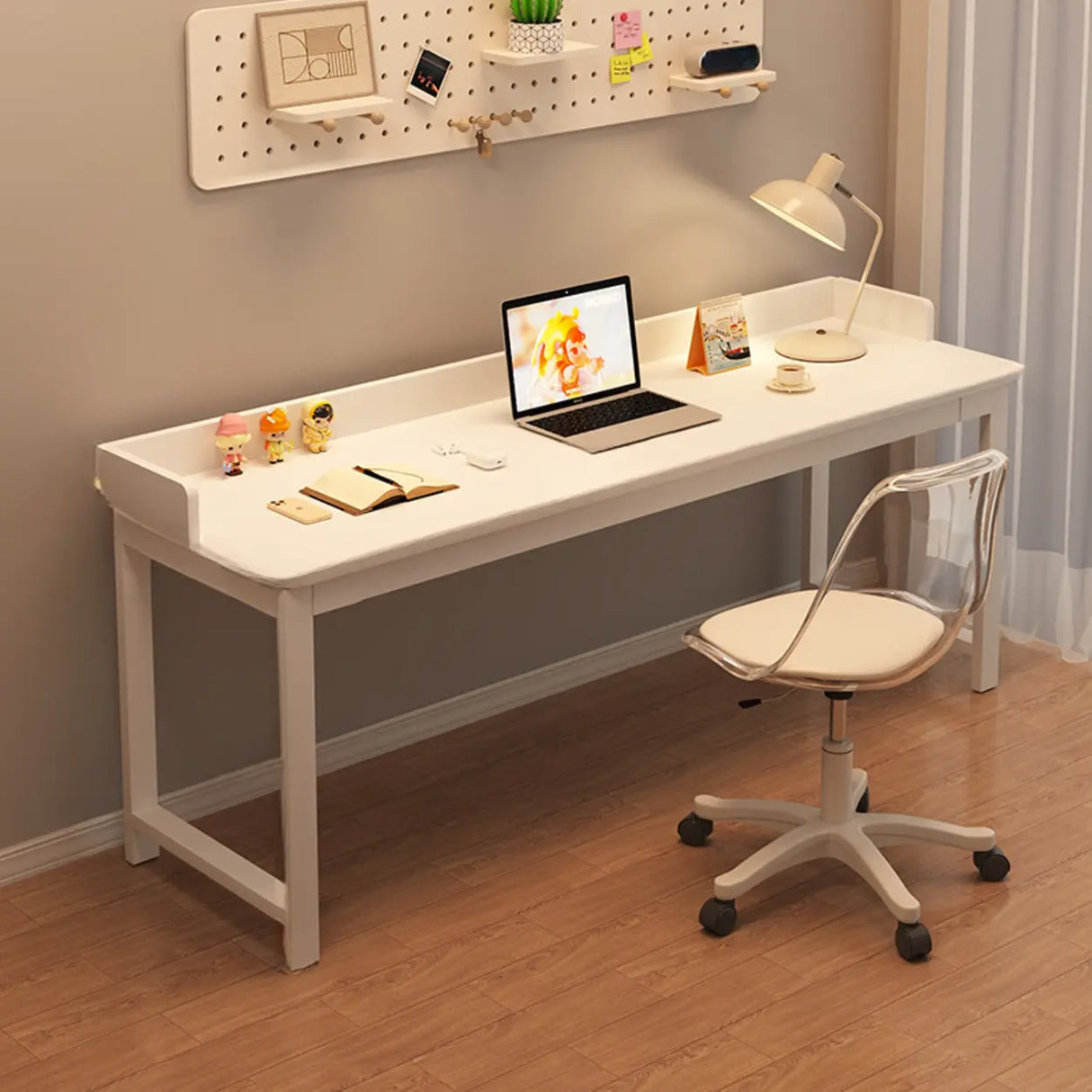 Double White Wooden Writing Desk with Storage Image - 5