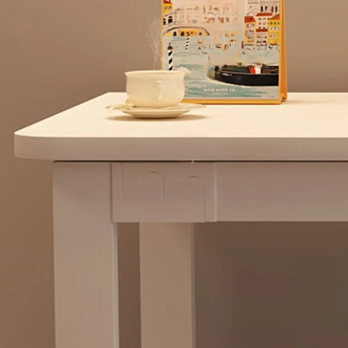 Double White Wooden Writing Desk with Storage Image - 8