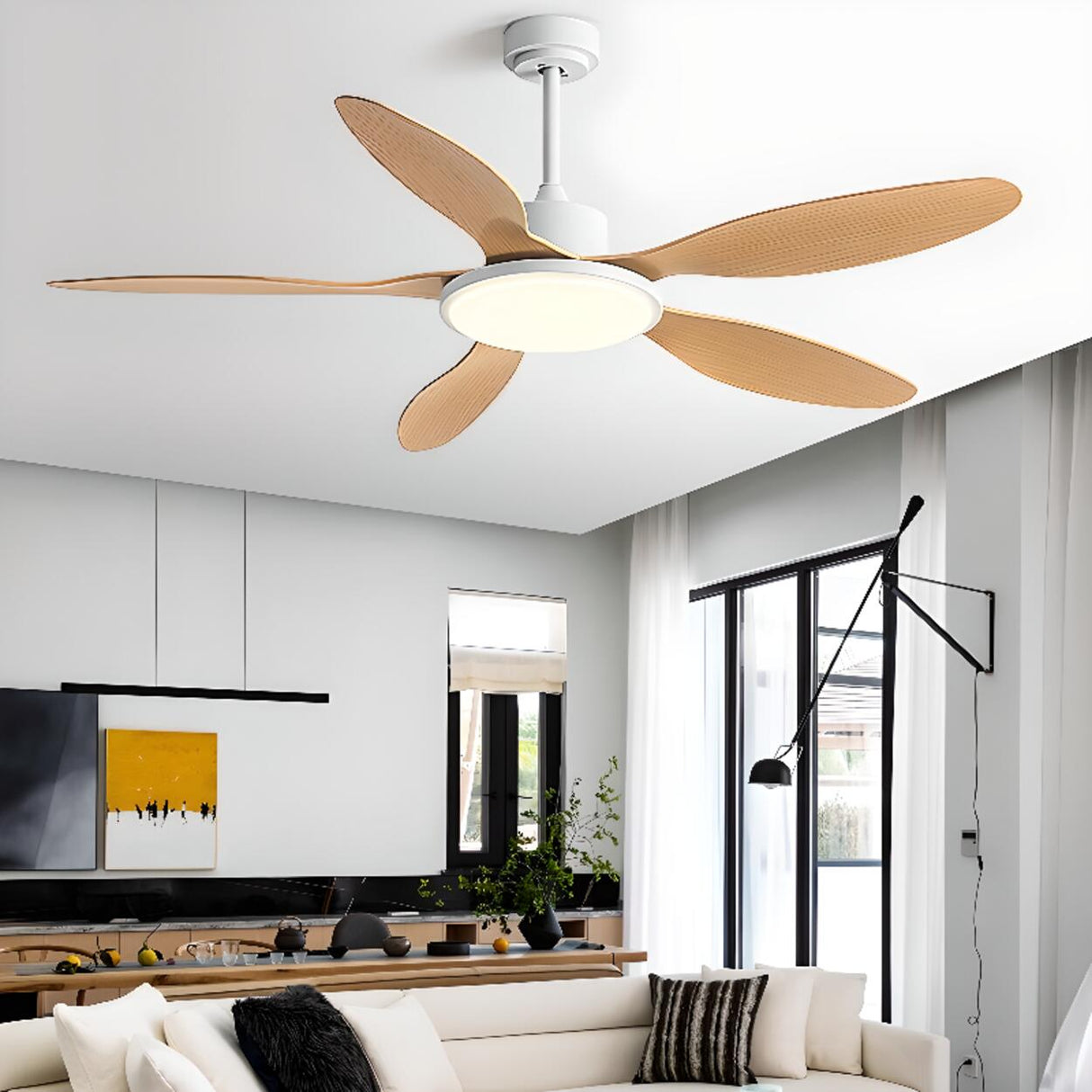 Down Rod Simple Wood Blade Standard Ceiling Fan Light Image - 3