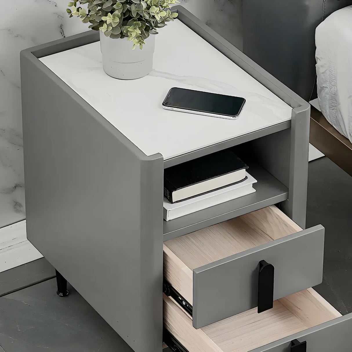 Drawer Storage Wood Off-White Lighting Stone Nightstand Image - 14