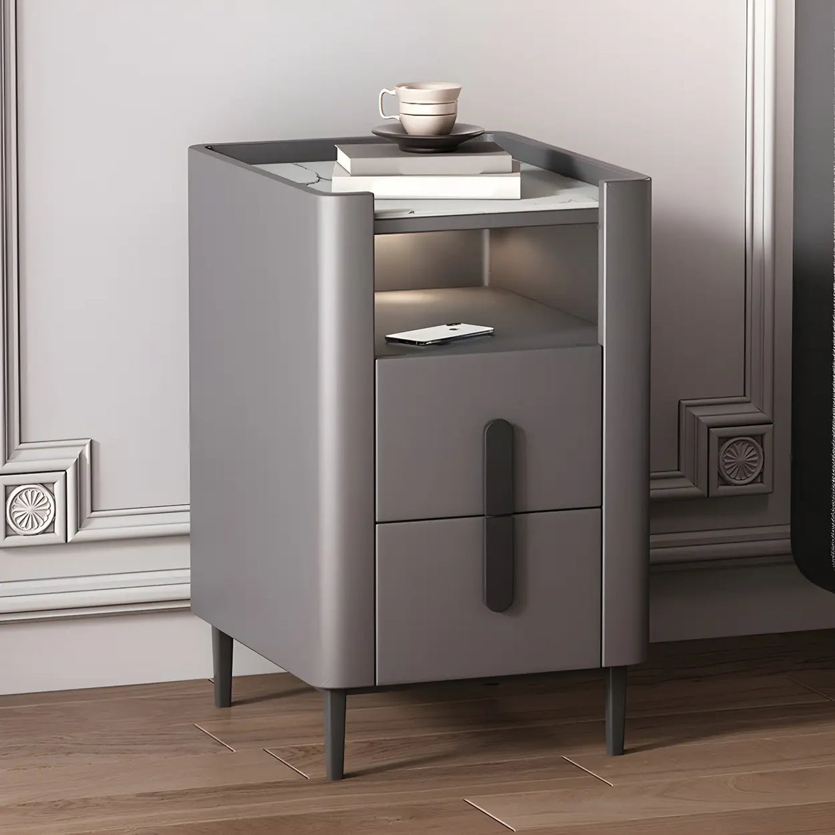 Drawer Storage Wood Off-White Lighting Stone Nightstand Image - 20