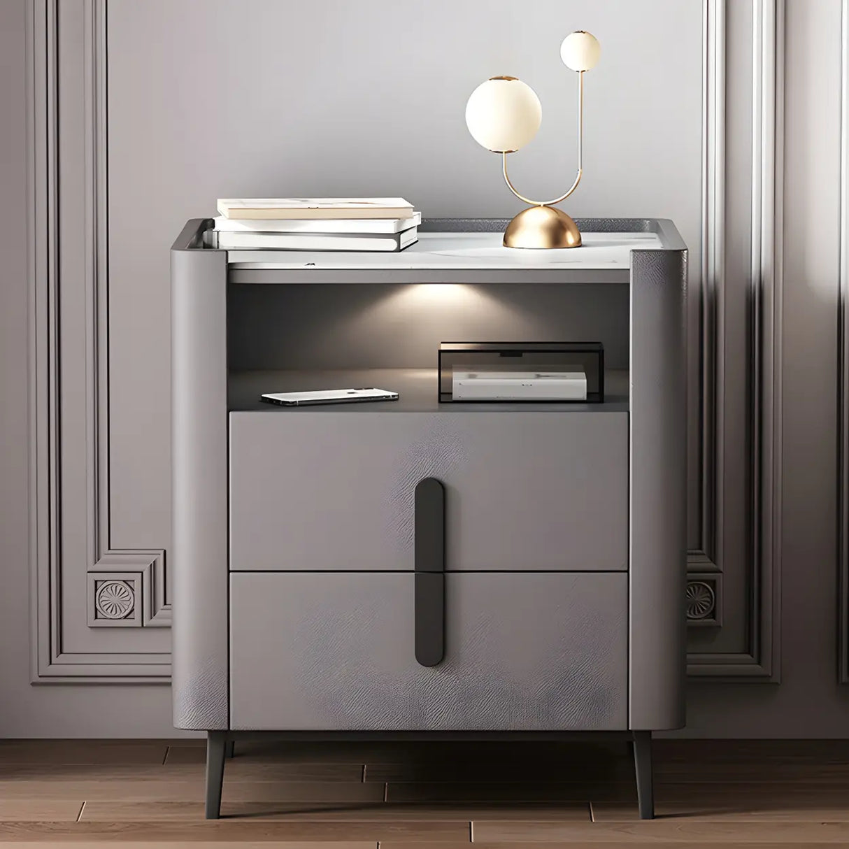 Drawer Storage Wood Off-White Lighting Stone Nightstand Image - 21